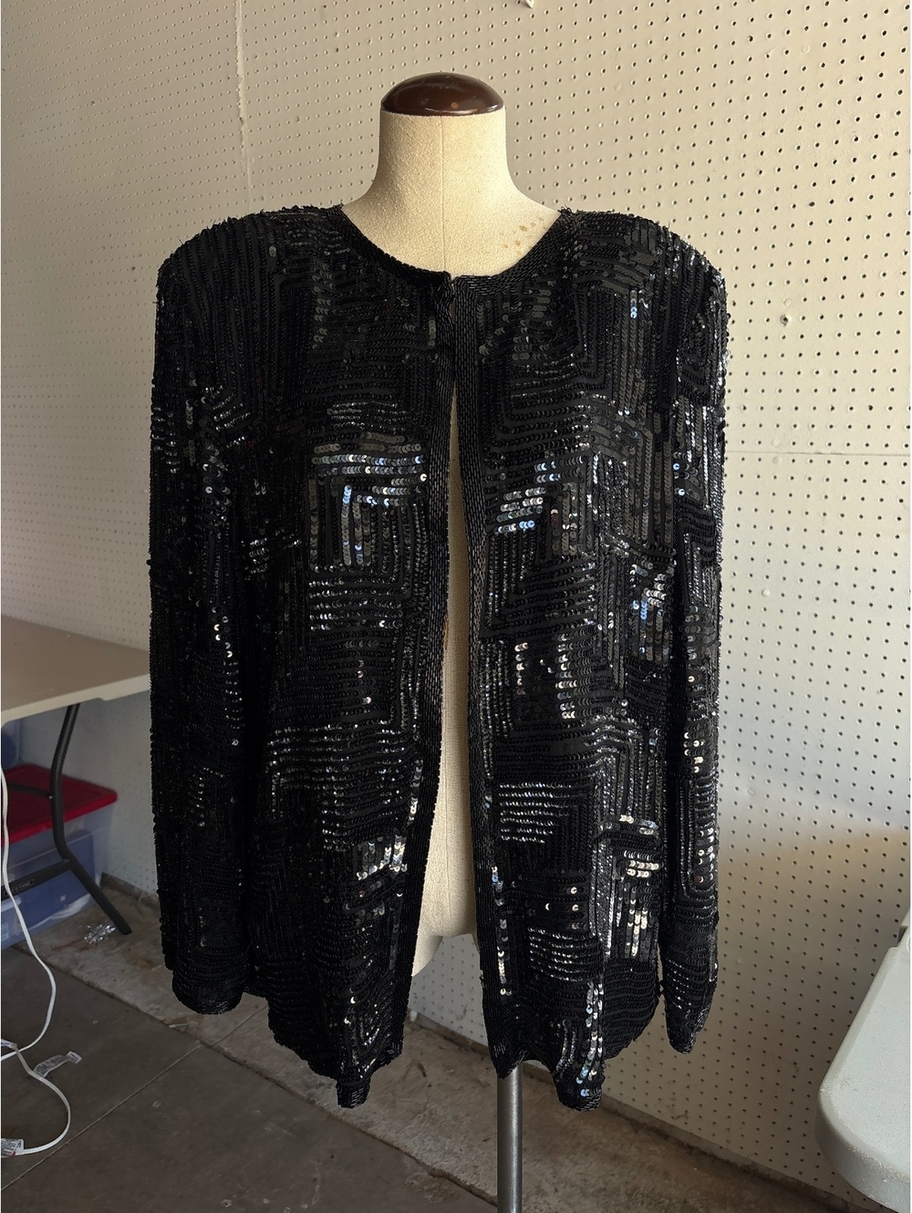 NITELINE Black Sequin Embellished Silk Jacket Size L
